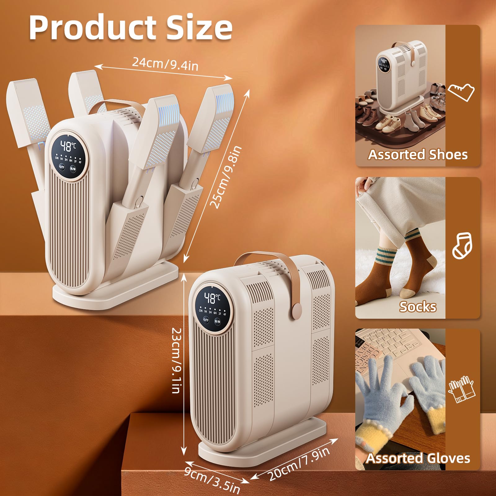 4 In 1 Schuhtrockner Elektrisch Antibakteriell,1/3/6H Timer,2 Windgeschwindigkeitseinstellungen,Tragbar Skischuhtrockner,Geeignet für Schuhe, Handschuhe, Hüte, Socken und Fußballschuhe