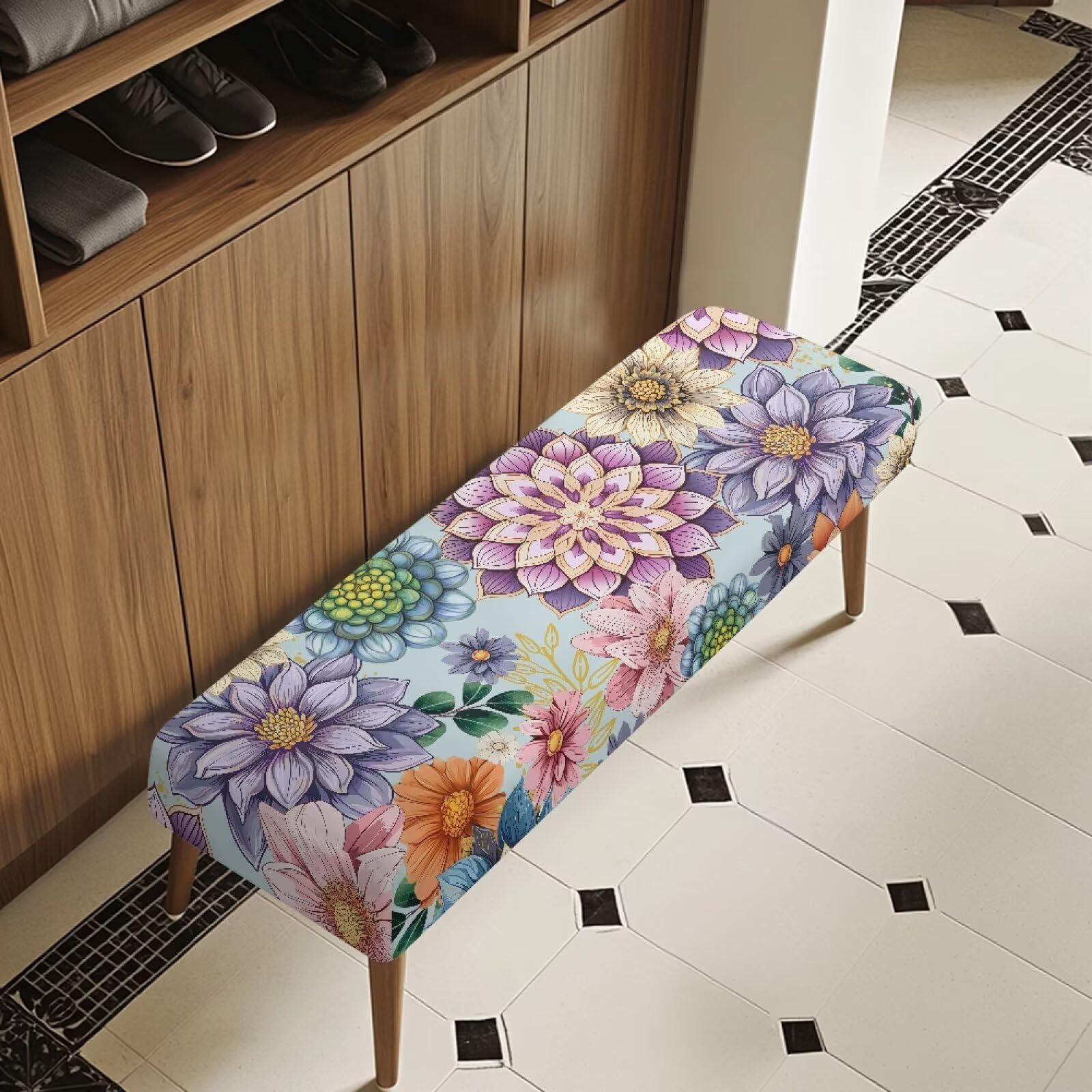 Eritanaer Waterproof Dining Bench Cover, Removable Bench Slipcover Waterproof Bench Seat Protector Cover for Living Room Bedroom Kitchen, Mandala