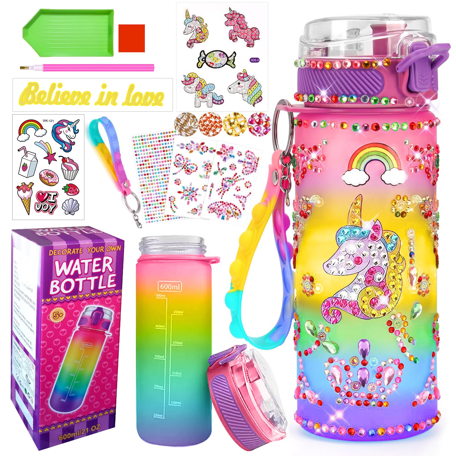 Set Regalo Unicorno Per Bambina – Coperta Che Si Illumina Al Buio, Borraccia, Gioielli, Maschera E Biglietto 3D