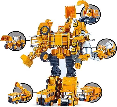 Miniatura 9 de Big Mo's Toys Juego de construcción de robot tractor, 5 piezas TransTruck Transforming Tracktors to Robots, figuras de acción STEM, juego de