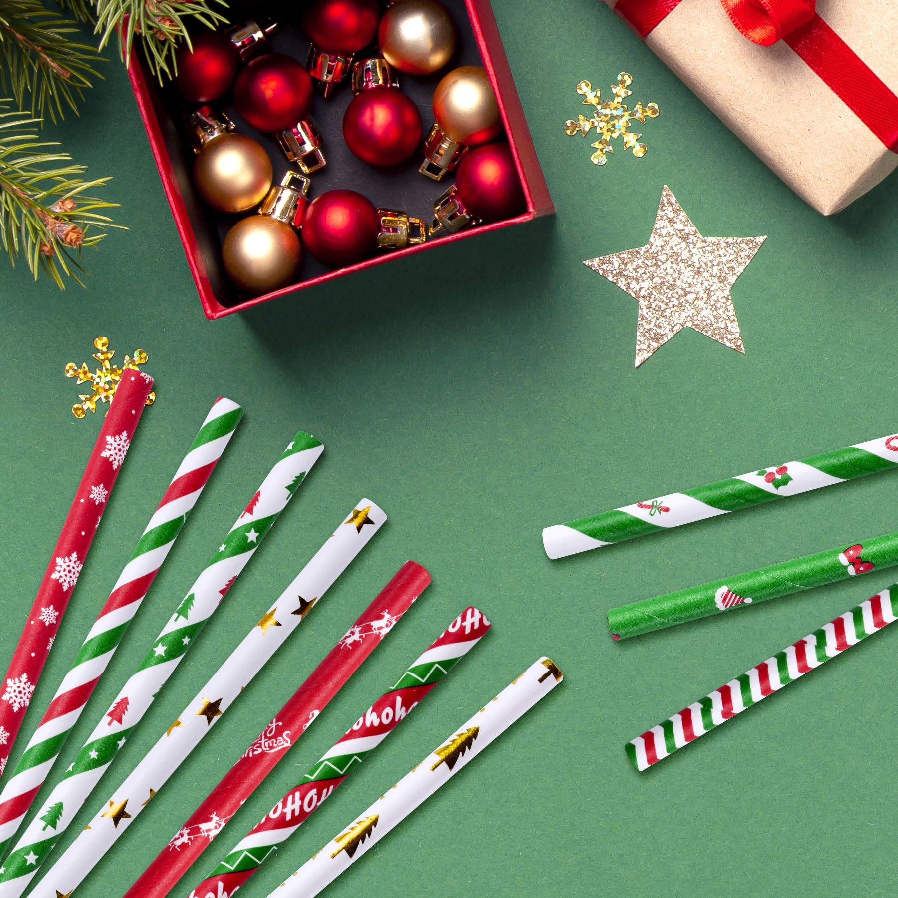 Christmas Paper Straws - 100 Biodegradable Straws In 4 Festive Designs ...