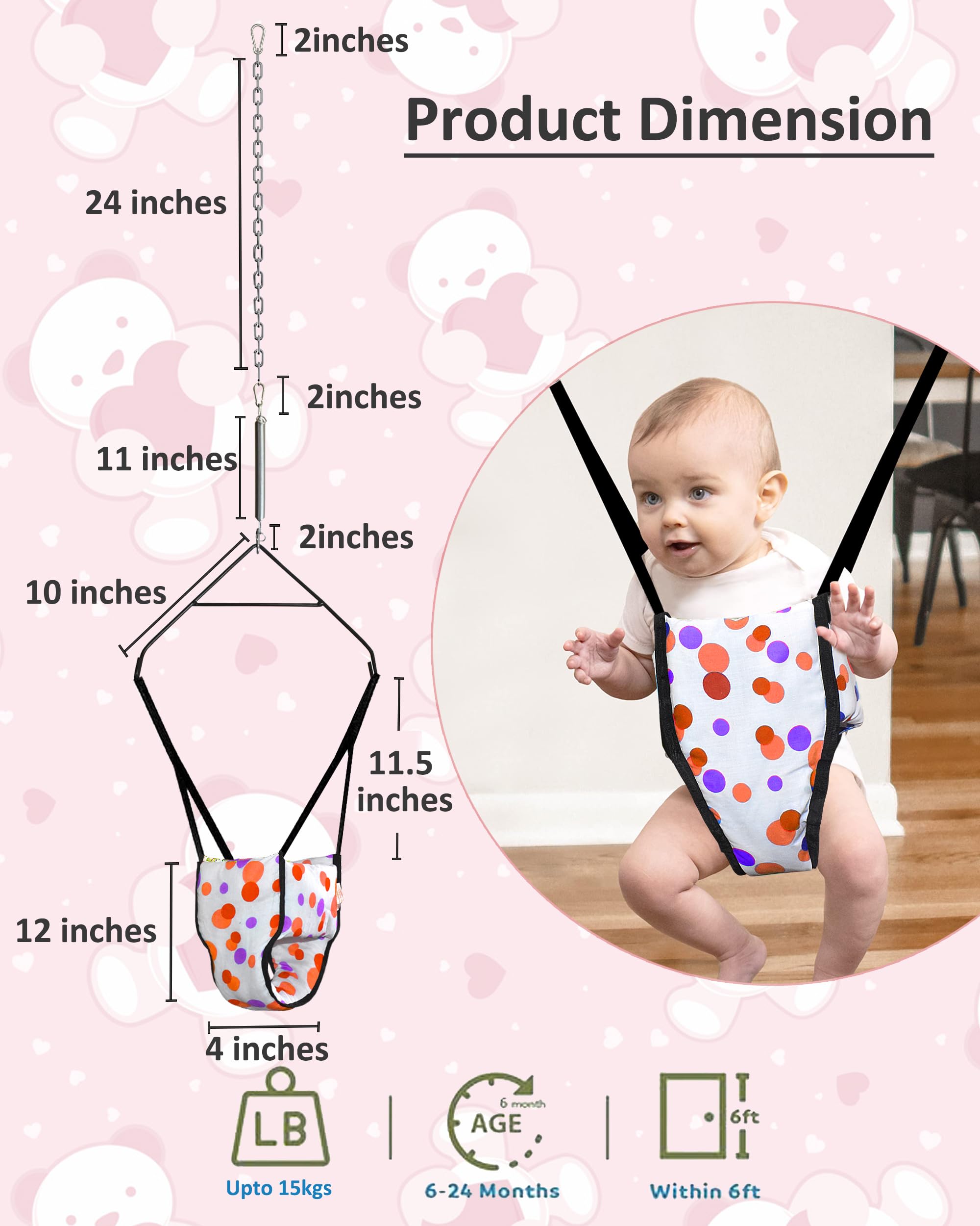Vparents 2 in 1 Toddler Jumper Cum Baby Walking Harness Function, Fun Activity for 6-12 Months Infant Preemiee (Orange) 1