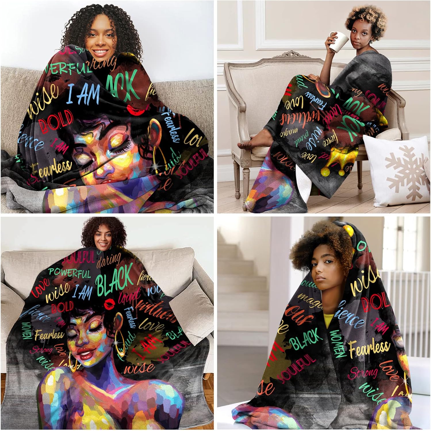 JZO African American Blanket for Women Black Girl Magic Throw Blanket Soft Cozy Fleece Blanket for Bed Chair Car Sofa Couch Bedroom 80"X60"