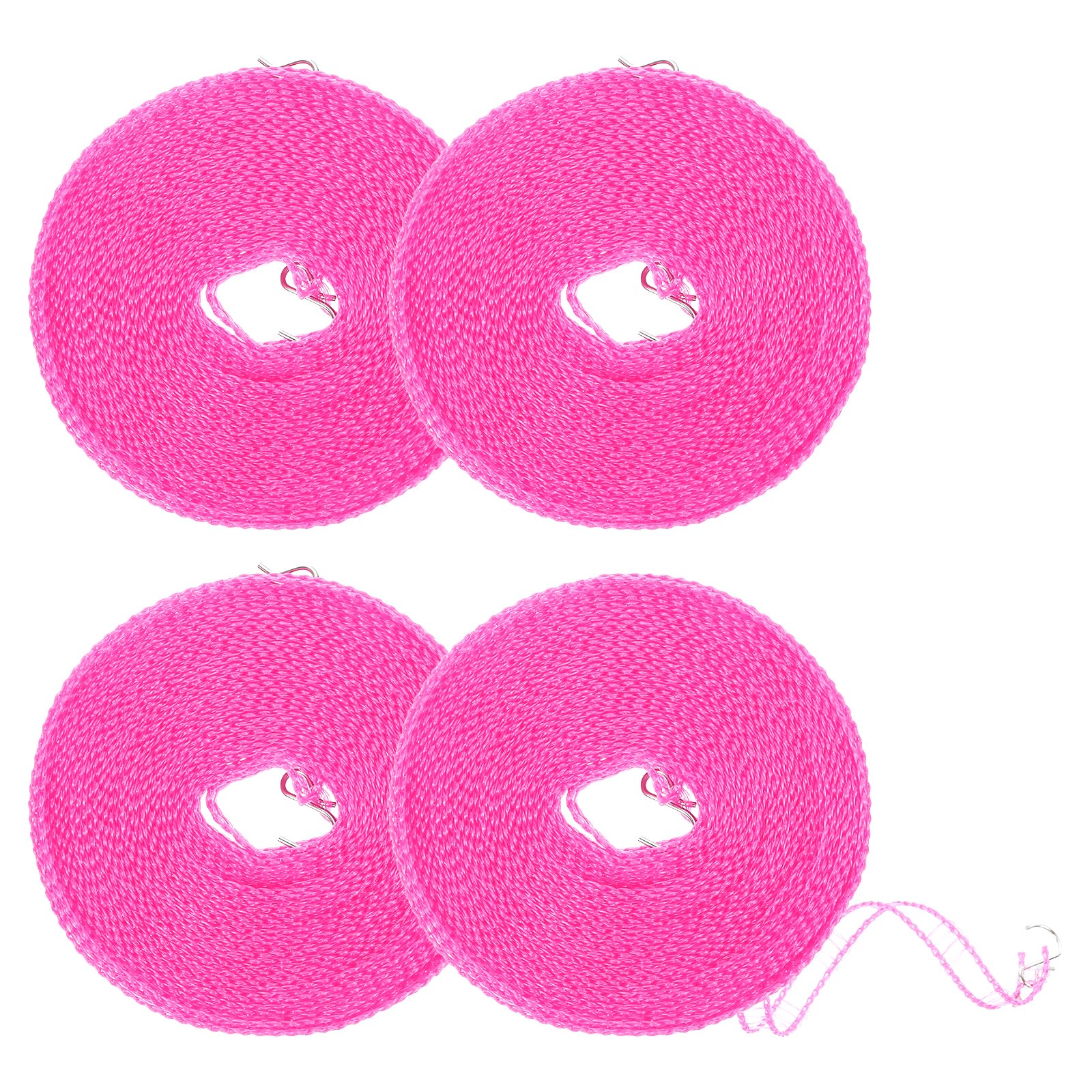 QUARKZMAN 4Pezzi 10 Metri Corda Stendibiancheria in Nylon Antivento, Corda da Stendere Portatile, Corda da Stendere Regolabile per Campeggio Viaggio Appendiabiti o Casa, Rosa