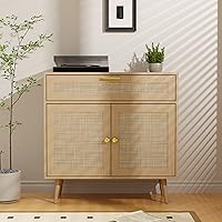 Vista 6 de Rattan Sideboard Buffet, Boho Kitchen Cabinet with Drawer & 2 Doors, Modern Mid Century Accent Cabinet with Adjustable Shelf,Coffee Bar for Living