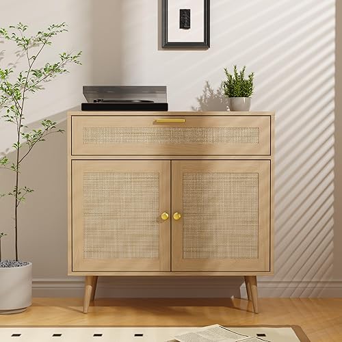 Miniatura 6 de Rattan Sideboard Buffet, Boho Kitchen Cabinet with Drawer & 2 Doors, Modern Mid Century Accent Cabinet with Adjustable Shelf,Coffee Bar for Living