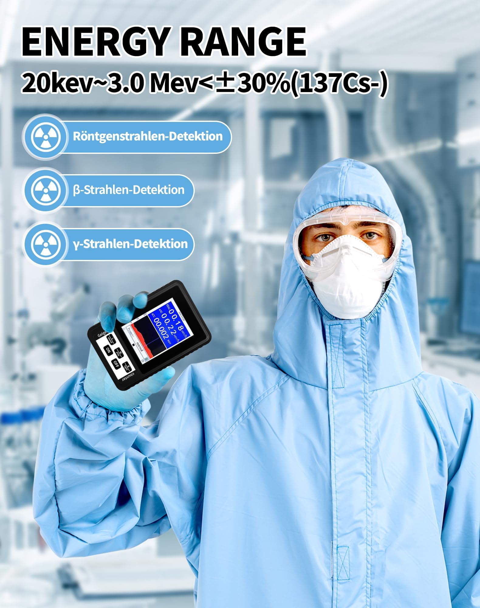 Geigerzähler Radioaktivität Strahlungsmessgerät – Dosimeter zur Messung von Beta Gamma Röntgen, Nuclear Radiation Detector mit LCD Display & Alarmfunktion