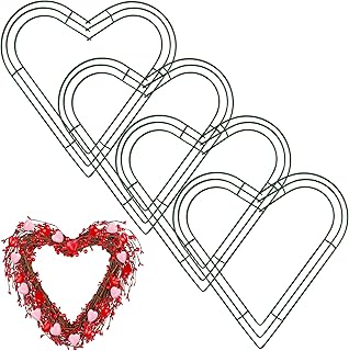 Aodaer 4 Pack 12 Inch Heart Metal Wire Wreath Frame With Green Wire Flower for Valentine's Day, Wedding Party, Home Ceremony Decoration
