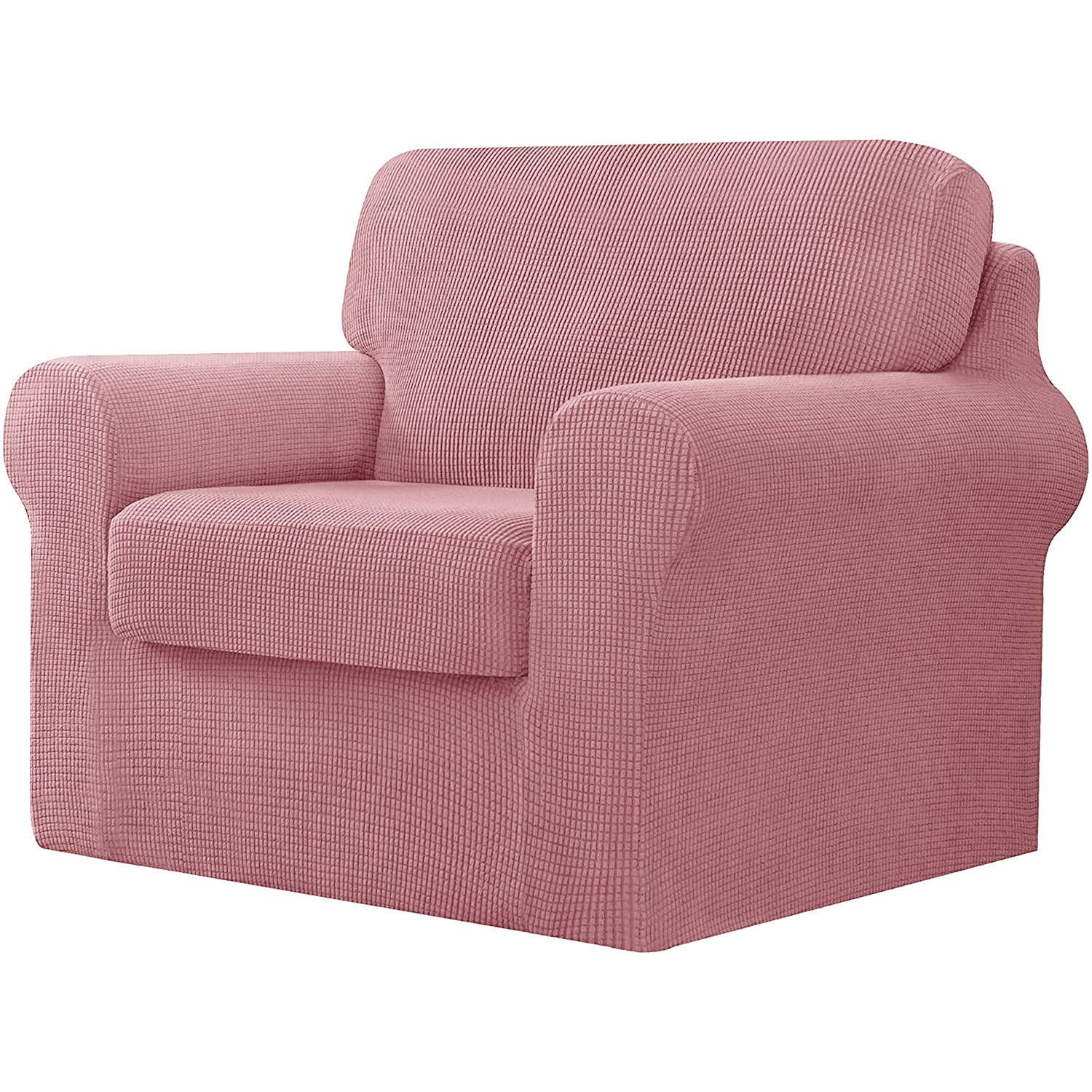 Copridivano elasticizzato per divano a 1 posto con schienale e cuscino per seduta, protezione per poltrona, set da 3 pezzi, adatto per mobili da 75 a 110 cm (rosa)