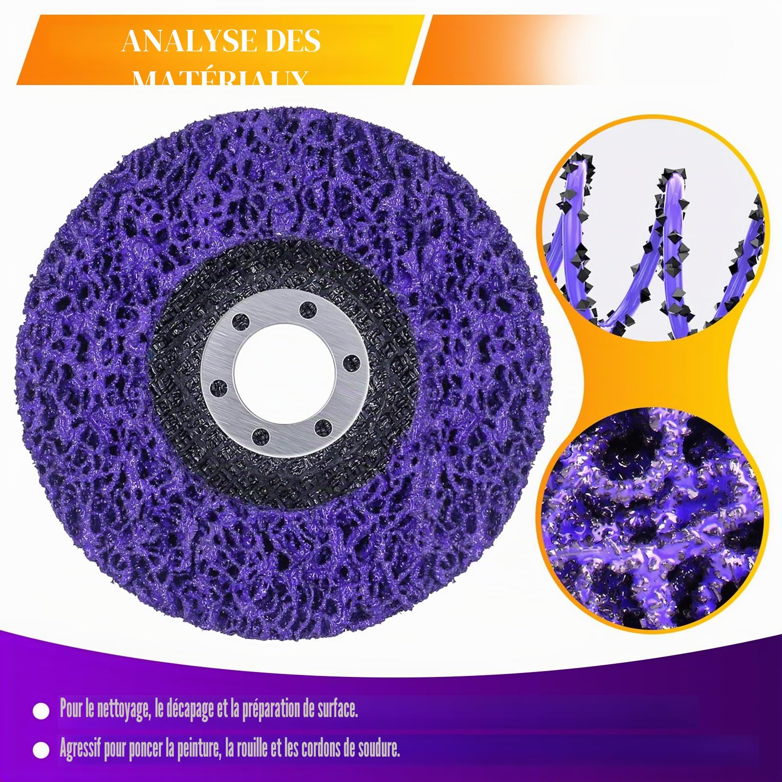 5 Pièces Disques de Nettoyage CSD 125mm, Disque Meuleuse, Disque Abrasif, Disques de Nettoyage Meuleuse CSD Disque pour Enlever la Rouille de la Peinture, Vitesse maximale: 12250 (tr/min), Violets