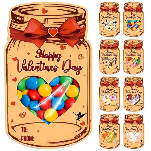 Valentine’s Day Cards for Kids, 48 Pack Mason Jar Valentine