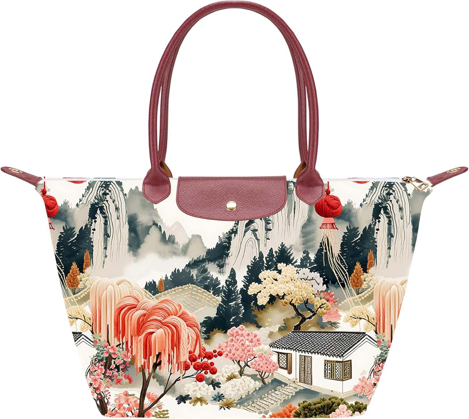 Medium Foldable Tote Bag with Zipper for Women, Fashion Canvas Bag