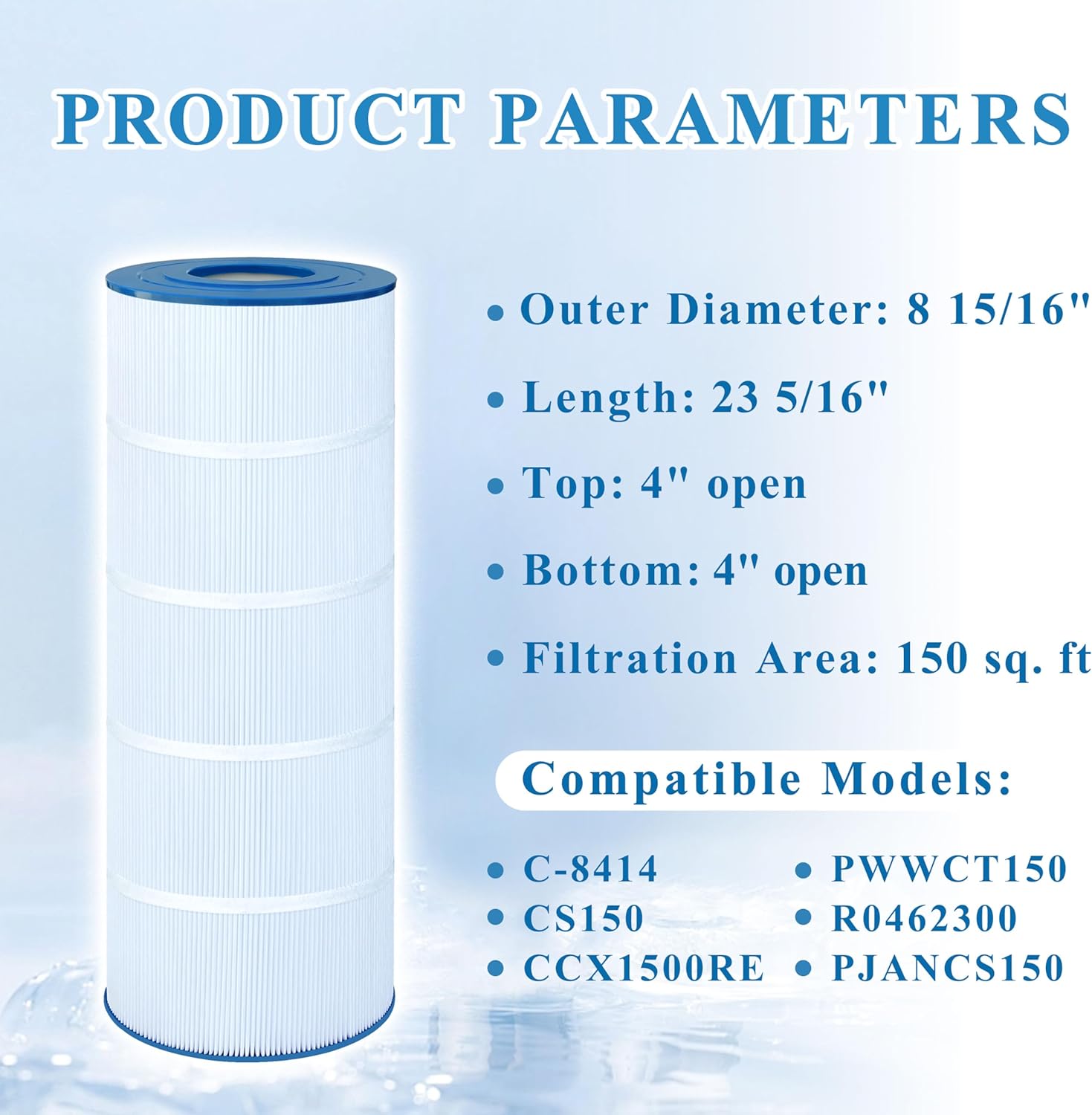 Pool Filter Compatible with Pro Clean 150, Jandy CS150, X-Stream CC1500, CCX1500RE, PWWCT150, PJANCS150, C-8414, FC-1287, 1 Pack
