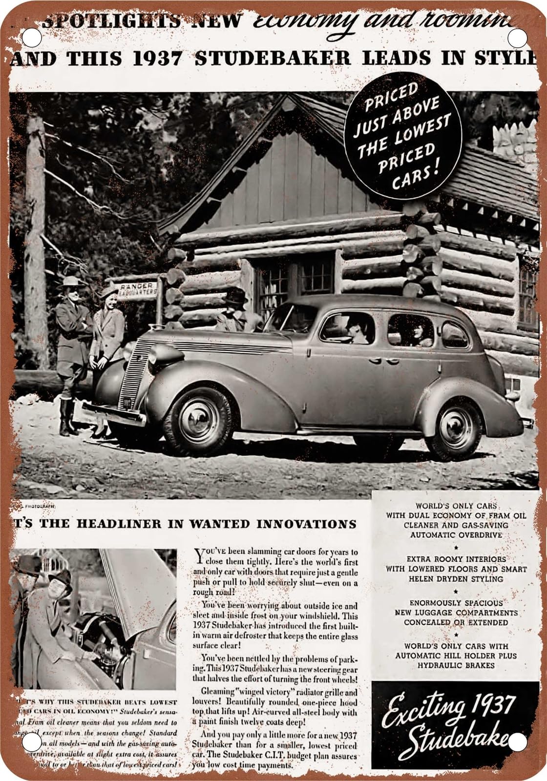 Miaomansenstore Metal Sign - 1937 Studebaker Vintage Ad 08 - Old Retro Rusty Look Home Decor
