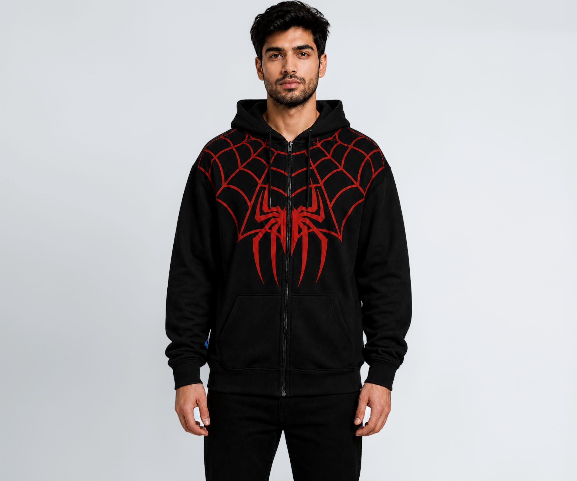 Trendyverse Men's Spider Web Graphic Zipper Hoodie Black - Image 1