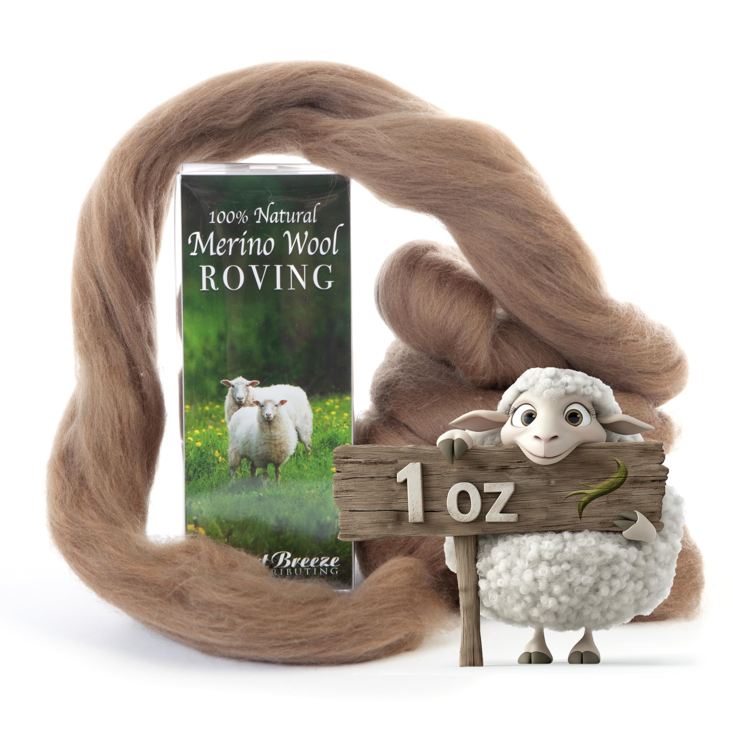 Photo 1 of Desert Breeze Distributing 100% Natural Merino Wool Roving - Premium Combed Top Merino Roving Wool - Tapestry, Spinning, Wet Felting & Needle Felting Supplies - 21.5 Micron - 1 oz, Color Oak Brown