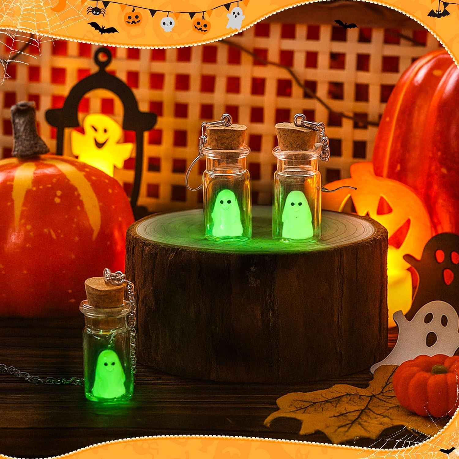 Halloween Ghosts Earrings and Necklace Set Glow in the Dark Adopt a Ghost Earrings Necklace Spooky Light up Halloween Jewelry Set for Women and Men - Image 2