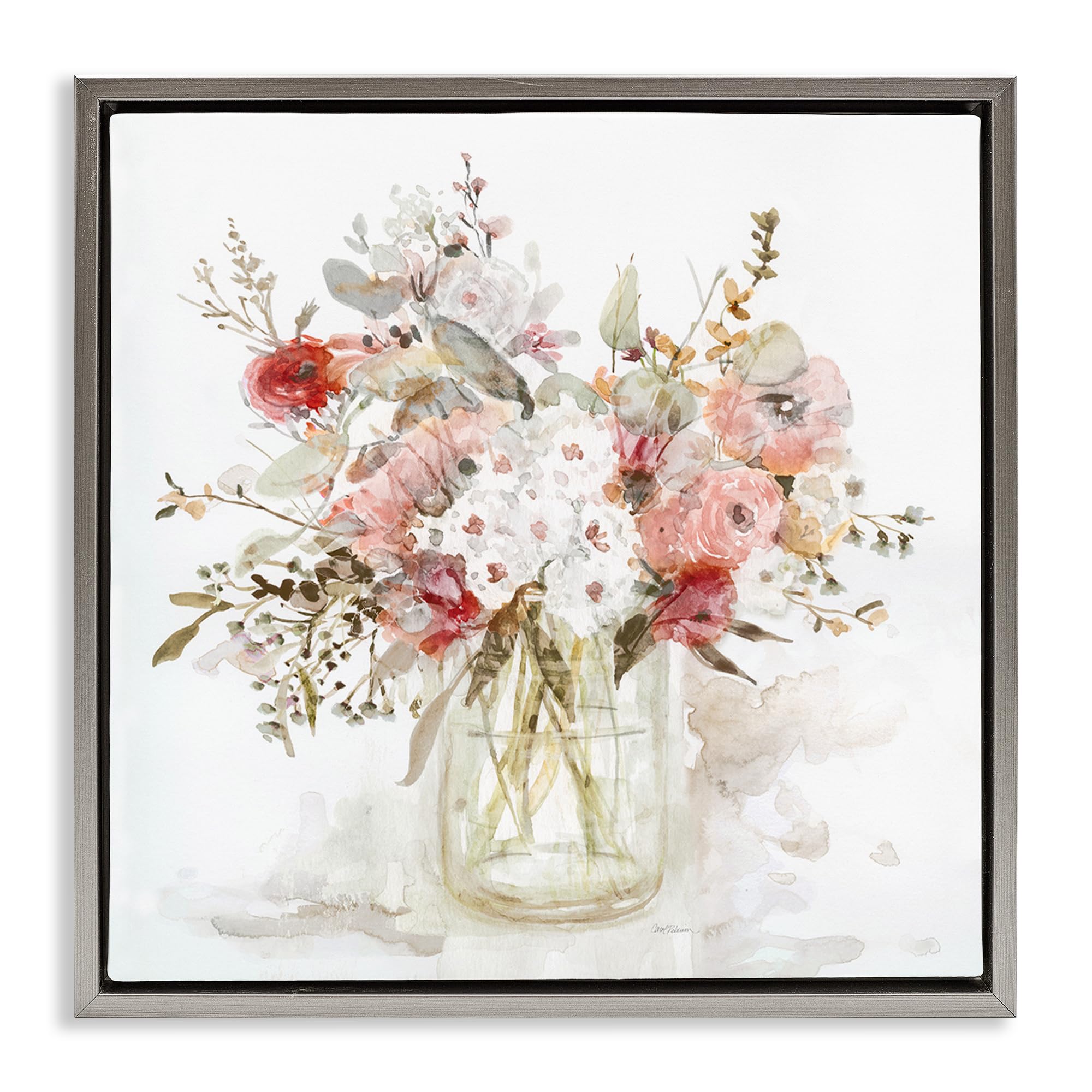 Stupell Industries 'Soft Blush Botanical Bouquet', Floating Frame Canvas Art, Gray, 18 x 18 Inches, Easy to Hang and Sturdy, Made in USA, by Carol Robinson