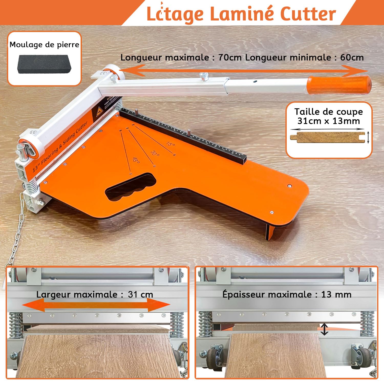 Zozen coupe parquet,découpage laminaire 310mm avec roues - angle de coupe et longueur d'une étape, outils de plancher - découpage laminaire à base de vinyle, bois technique, LVP/T, VCT, SPC, WPC.