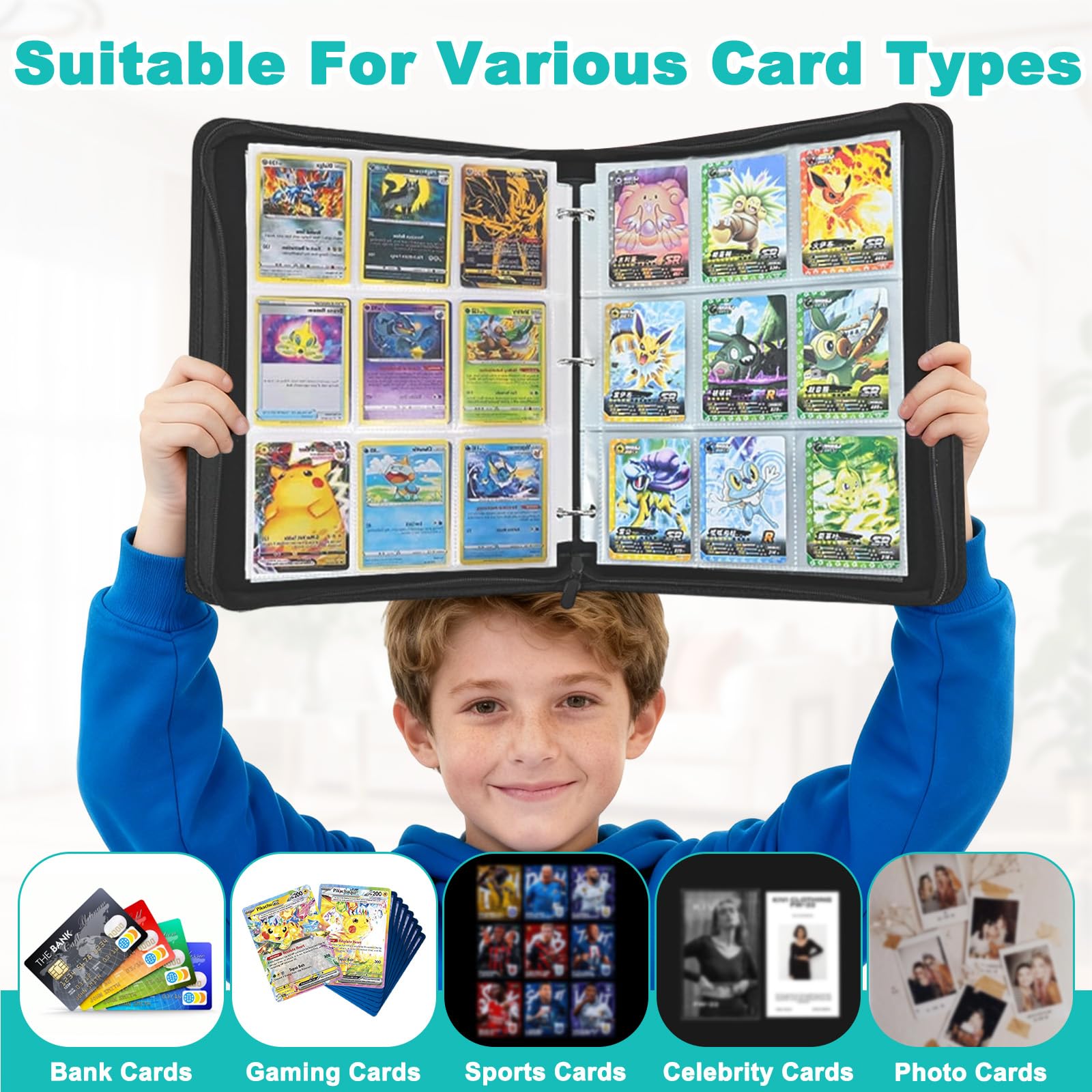 Álbum Para 900 Cartas Coleccionables - Carpeta Con Cremallera Impermeable Y Transparente, Tarjetero Para Tarjetas Deportivas, Juegos Y Fotos