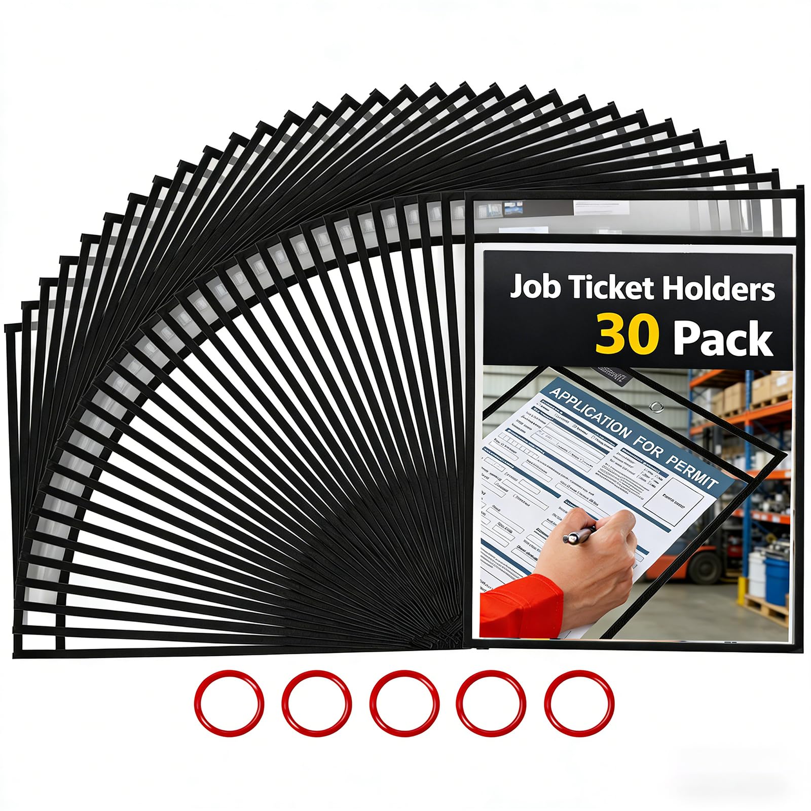 GAMENOTE 30 Pack Dry Erase Pockets, 10x14 Reusable Sleeves, Black
