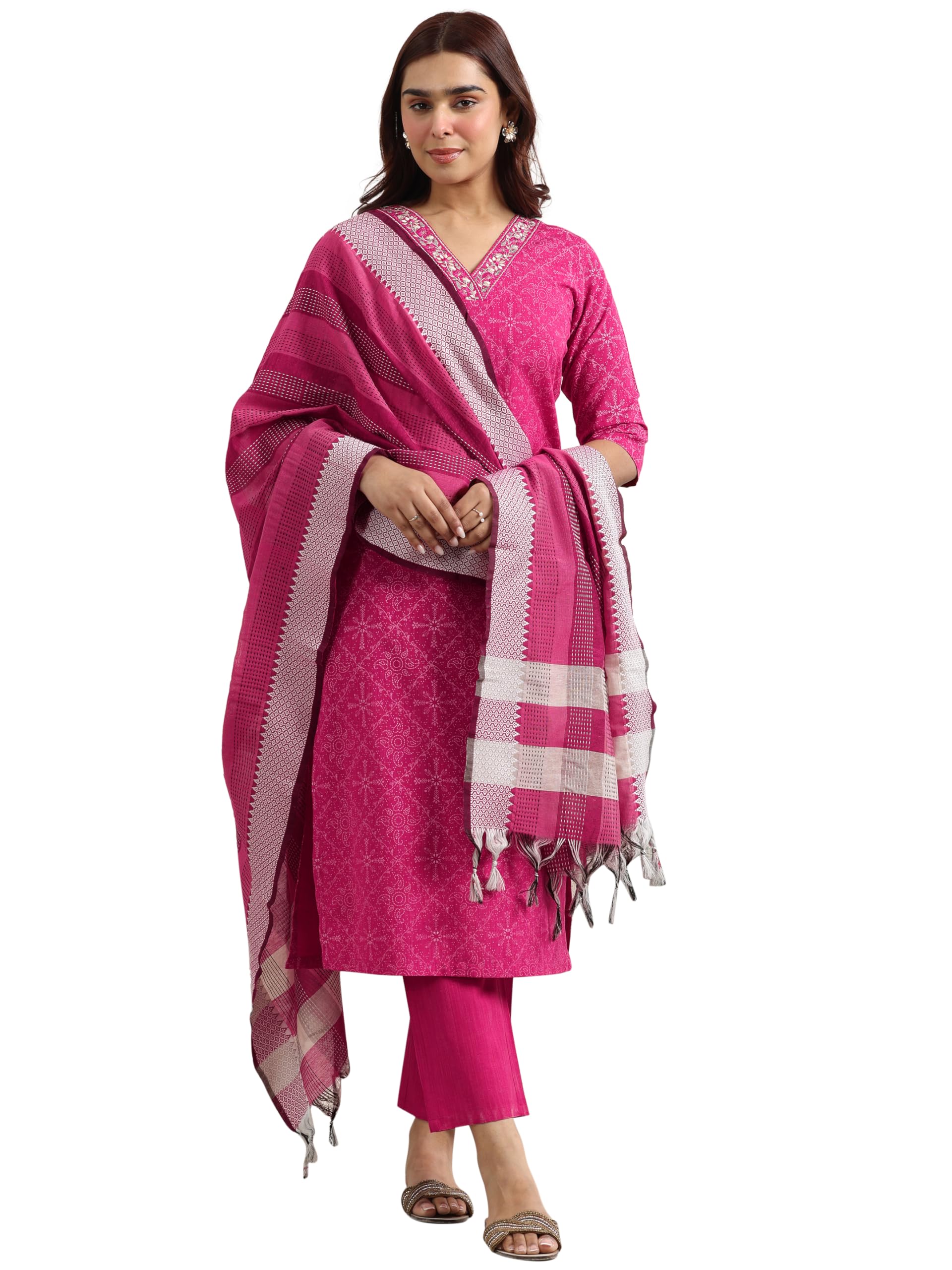 libas Printed Cotton Blend Straight Kurta With Trousers and Dupatta-picture-50