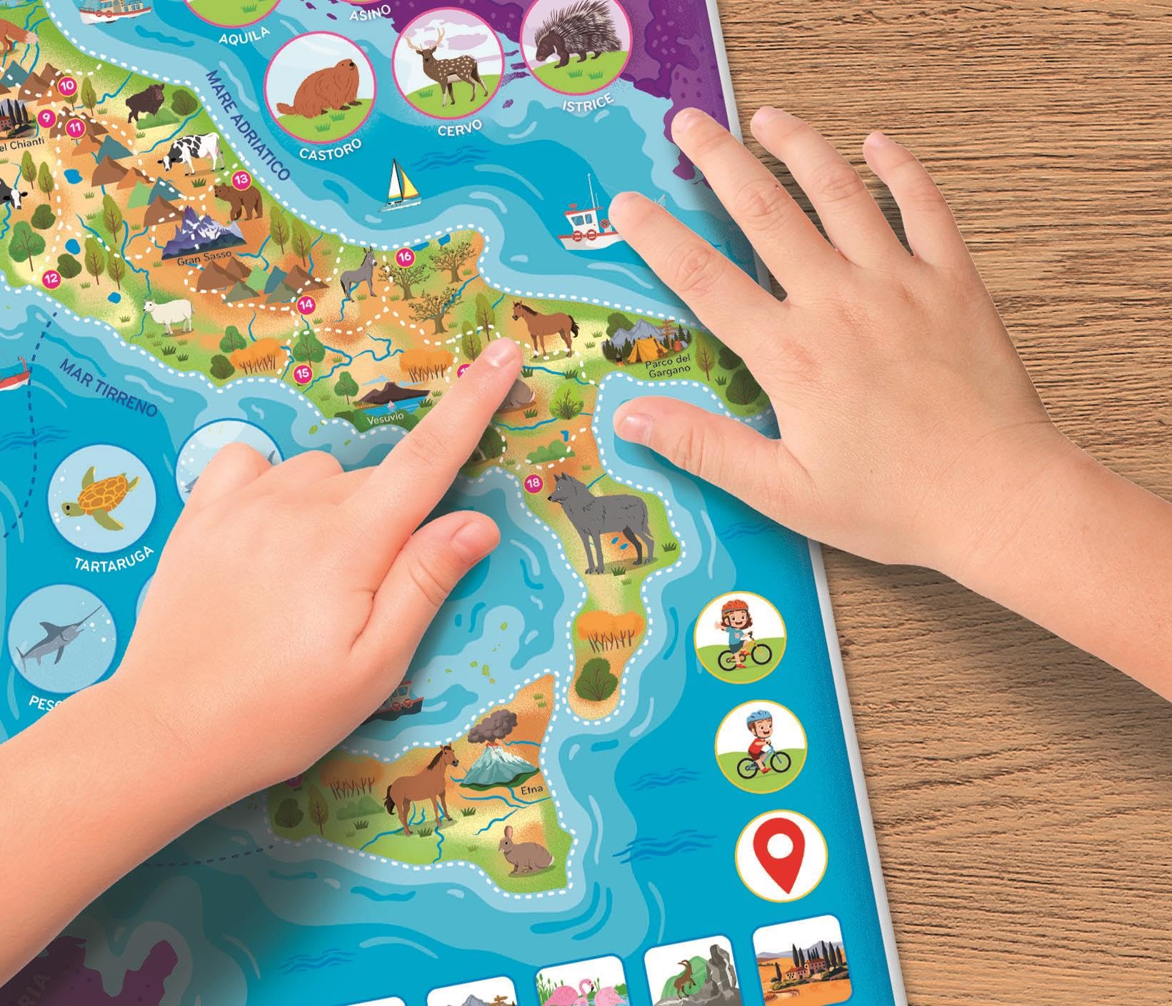 Clementoni Sapientino - Italia, Puzzle Magnetico, 4 Giochi in 1, 50+ Tessere Magnetiche, per Bambini 6-10 Anni, Scopri l'Italia con le Tessere Magnetiche, Idea Regalo, Made in Italy, 30x40 cm, 16690