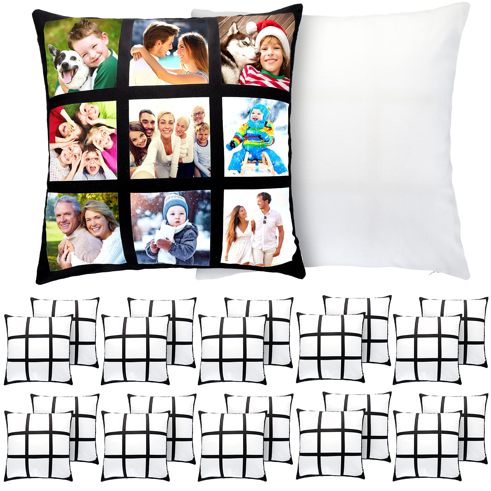 20 Sublimation Blanks Pillow Case Polyester Throw Pillow Covers 17.7 x 17.7 Inch Heat Press Pillow with Zipper for Sublimation Printing Sofa Couch No Pillow Insert (White Black,Nice Style)