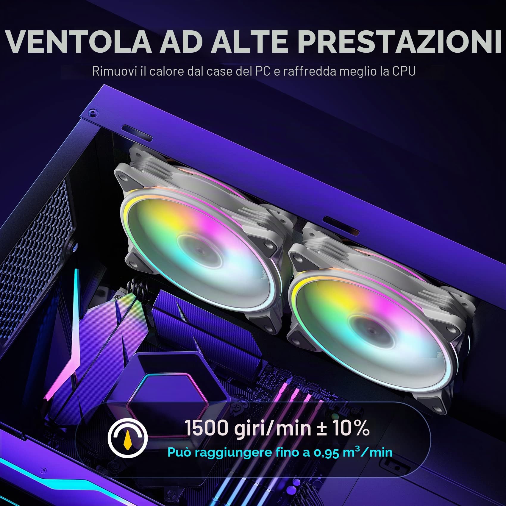 AsiaHorse PC 120MM RGB Ventola, ARGB Case Fan con Hub Control, 4 aureole CPU Case Fan con 24 LED indirizzabili, Computer Cooler Fan per Mainboard Aura Sync, 1500RPM, Bianco, 6PACK