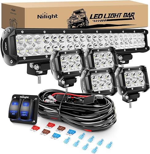 Miniatura 15 de Nilight - ZH002 Barra de luz LED todoterreno combinada de inundación puntual de 20 pulgadas y 126 W, 2 cápsulas LED de 18 W y 4 pulgadas con kit