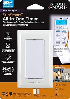myTouchSmart All-in- One in-Wall Digital Timer Push Door Switch, Backlit LED Screen, 8 Custom On/Off Times, Countdown Mode, Daily/Weekly Settings and Presets, SunSmart Technology, 33861