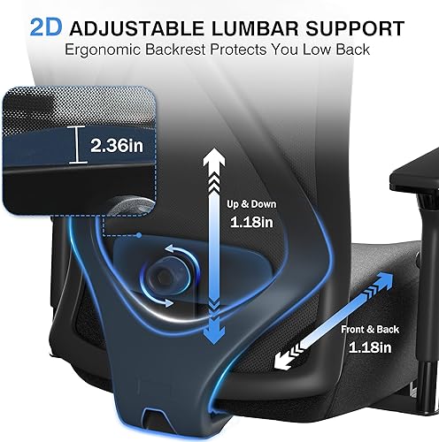 Miniatura 6 de Silla de oficina grande y alta de 500 libras con reposapiés, silla de oficina de malla ergonómica con cojín ancho grueso, reposabrazos 4D, soporte