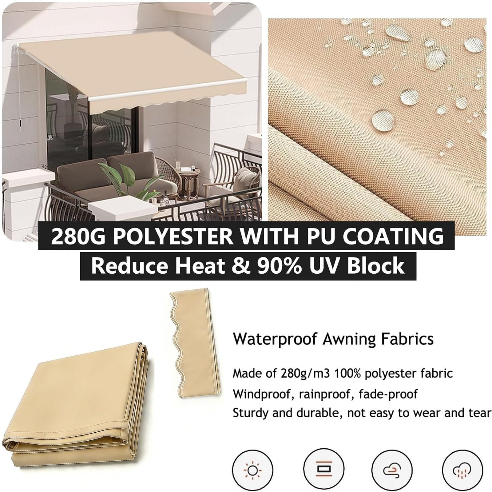 Telo per Tende da Sole Ricambio, Poliestere Resistente per Patio, Terrazzo, Esterno, Giardino, Copertura Superiore in Poliestere Impermeabile E Protezione UV