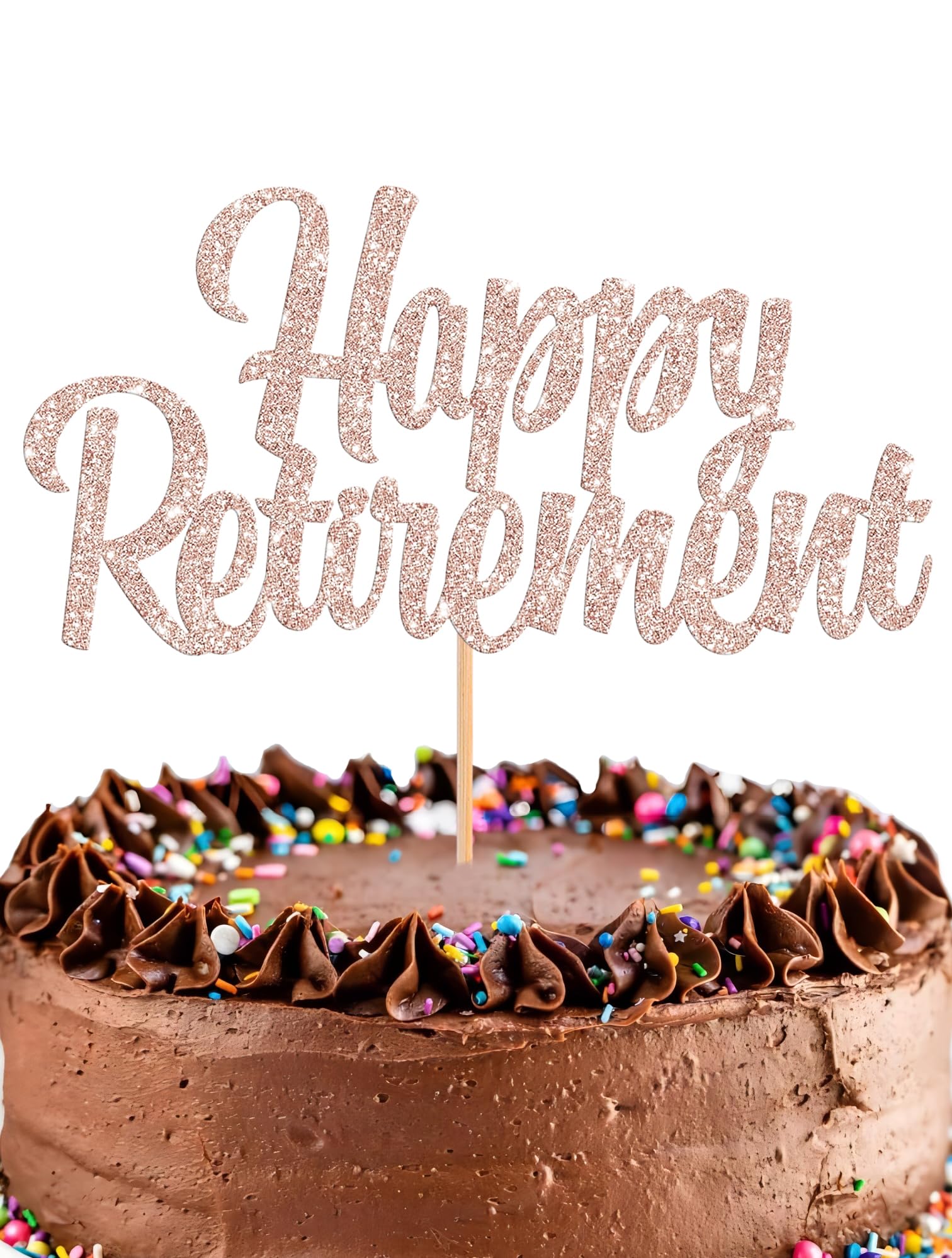 Happy Retirement Cake Topper - Glitter Rose Gold Retirement Party Cake Decorations, Picks for Retired Cake Smash Decor, Happy Retirement Sign Cake Top