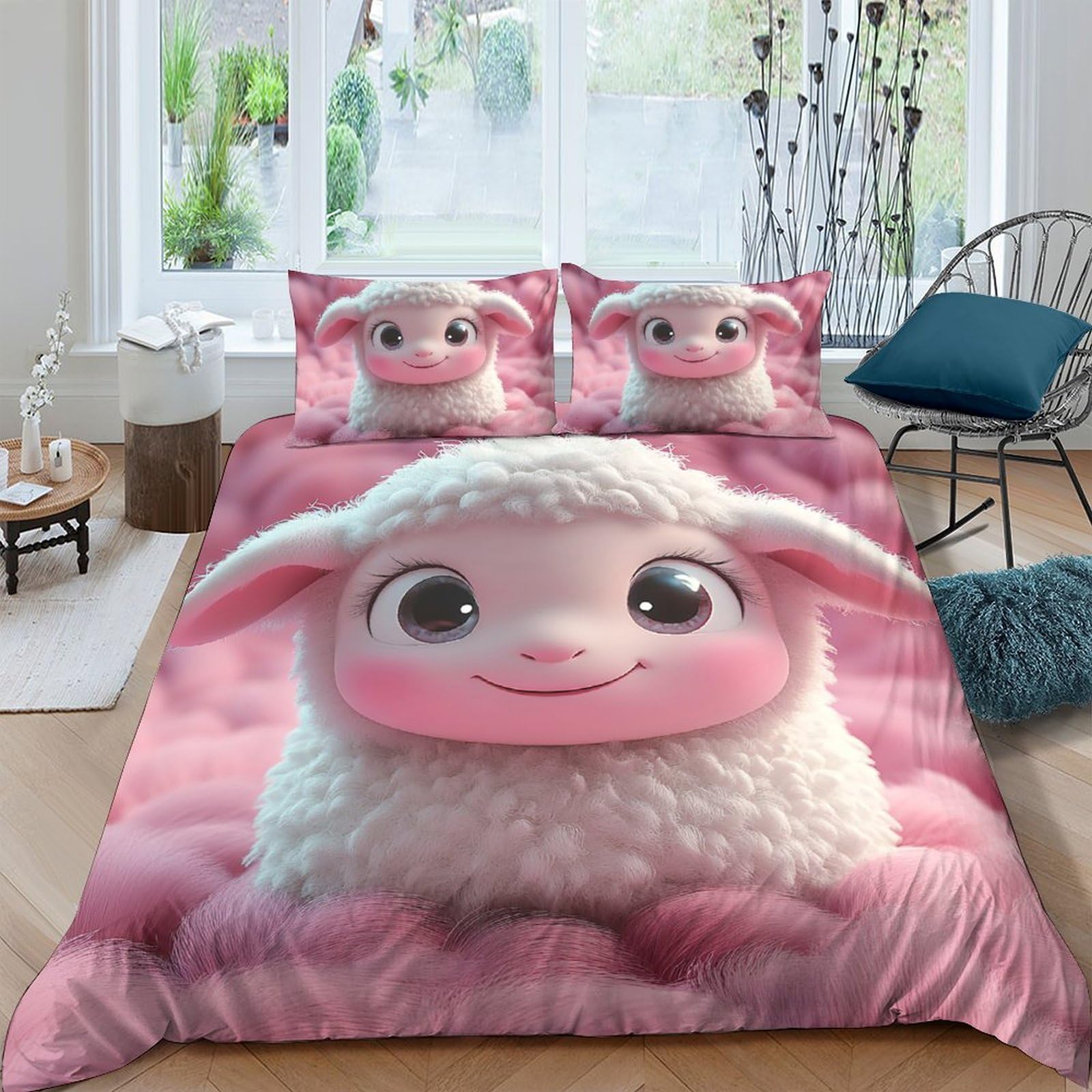 Ctjqhvkz Style-1 3D Printed Cute Cartoon Lamb Fitted Sheet Microfiber Pink Fluffy Animal Bed Cover For Bedroom Dorm Mattress Decor Single（135X200cm）