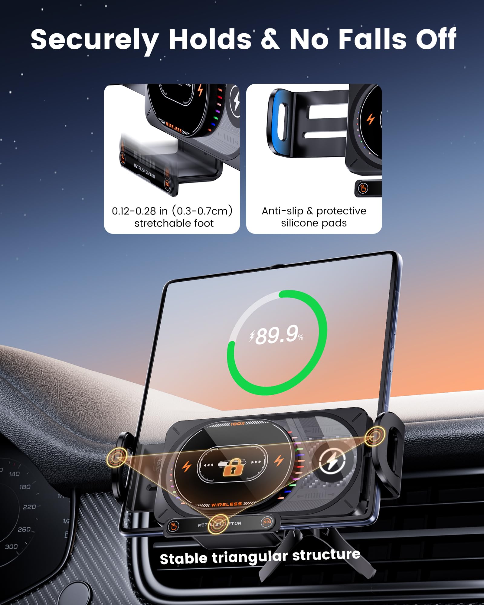 Supporto per caricabatterie da auto wireless a ricarica rapida da 15 W, Z Fold 7 con sensore automatico a luce LED, supporto per telefono per auto caricabatterie wireless per Samsung Galaxy Z