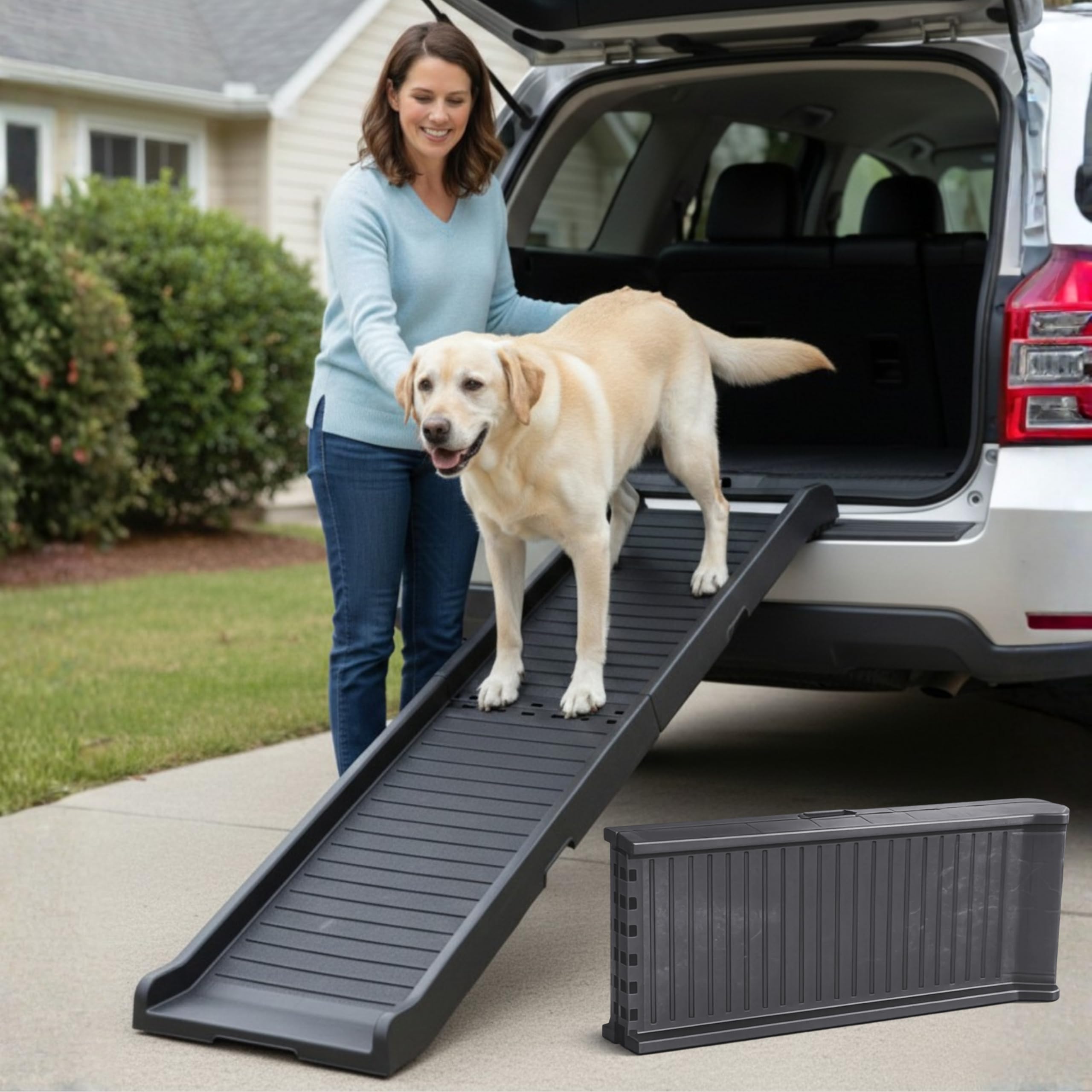 Rampa per Cani per Auto – STABILI – Rampa Antiscivolo in Gomma per Cani di Taglia Grande – 174 cm di Lunghezza & 38 cm di Larghezza – Scale per Cani Fino a 85 kg – Rampa Pieghevole per SUV – Nero
