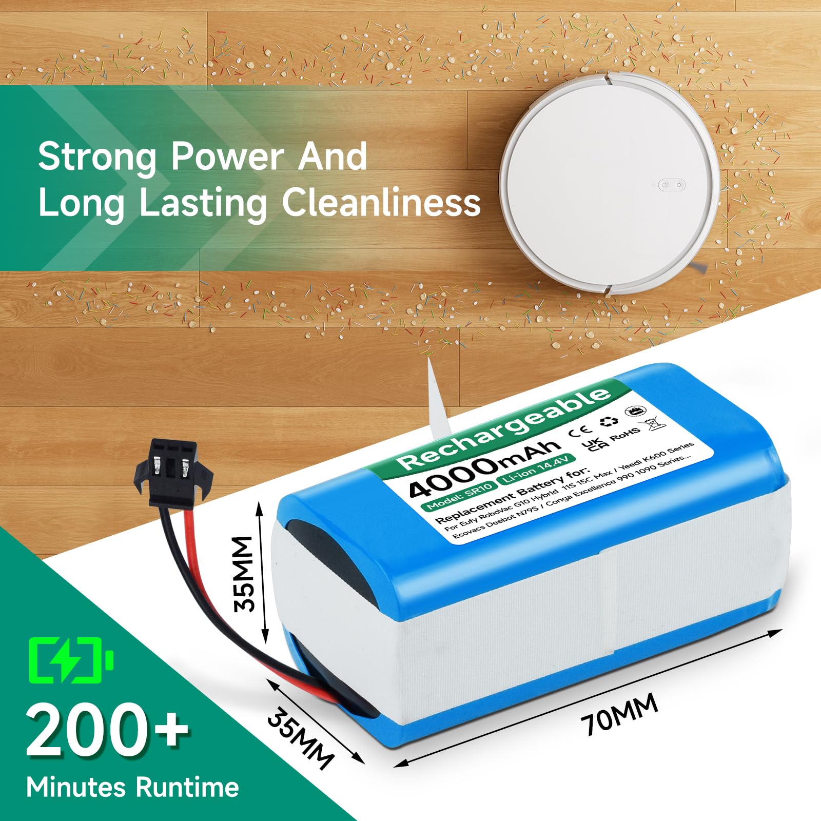Repuesto de 14,4 V 3500 mAh para Lubluelu SL60D/SL61 para Venga RVC 3000 para LEFANT T700/M201/M1 para Tesvor X500/S6/S4/S3 para Proscenic 850T para Bagotte BG600/BG700 para Ene ufy RoboV: AC 11s/30c