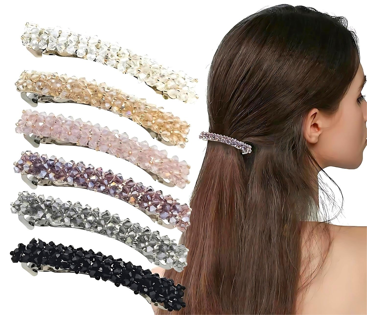 ANNA CREATIONS Elegant Hair Clips Sparkly Glitter Rhinestones Hairpin Shiny Crystal Bling Hair Clips Hair Barrettes Vintage Hair Accessories for Women & Girls (Pack of 6)-image-8