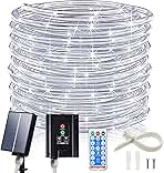 ICRGB Solar Rope Lights, 66FT 200LED 1800mAh Outdoor Waterproof Solar Lights with Remote, IP67 String Light with Timing & 8 Modes for Garden Tree Pathway Yard Pool RV Christmas Decor, White
