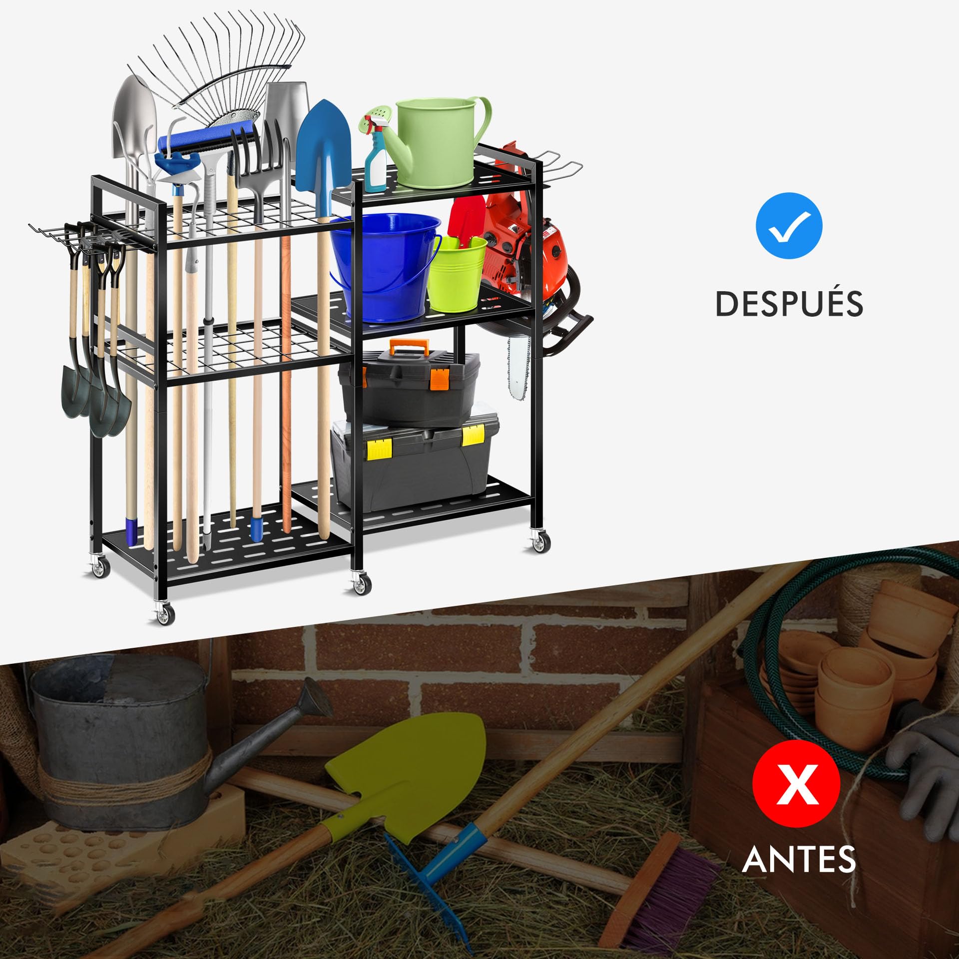 Estantería de Herramientas Mimoke en Metal, con 6 Ruedas y Gran Capacidad de Carga organizar Herramientas Pesadas en Garaje, Taller, jardín, sótano y cochera. Robusta y móvil.