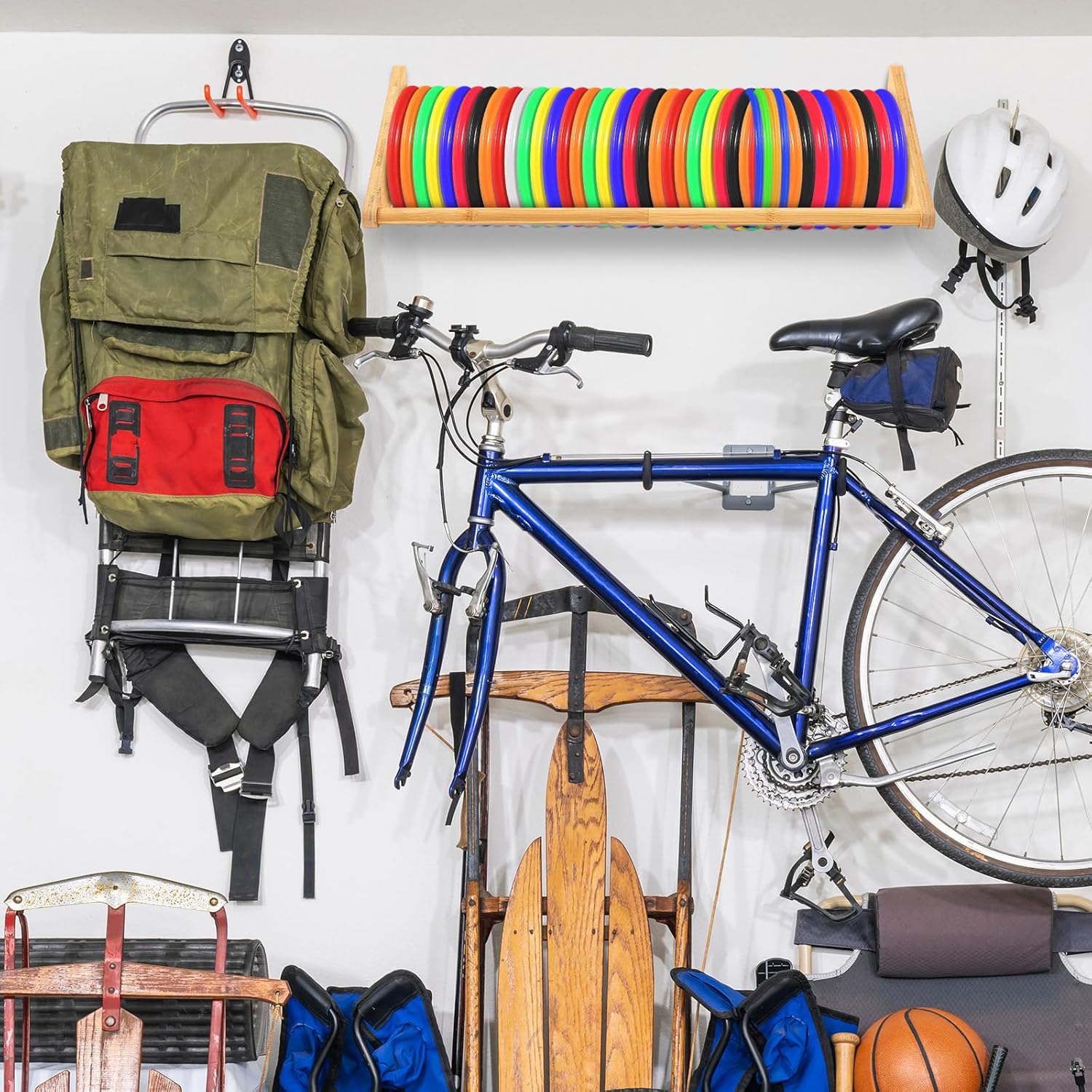 Weysat 2 Pack Disc Golf Storage Rack Wall Mount Disc Golf Accessories Organizer Rack Holder Basket Shelf for Home Garage