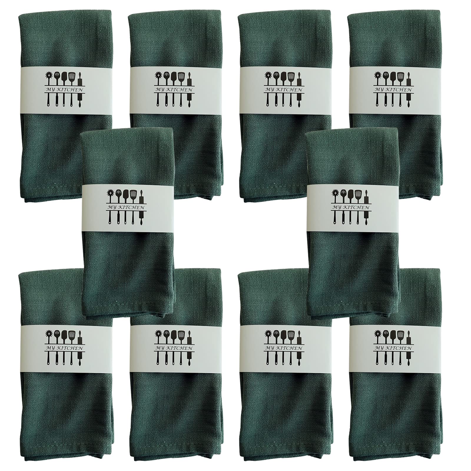 10 servilletas de lino, algodón natural, 40 x 40 cm, servilletas de tela sostenibles, decoración de mesa para cocina, comedor, cena, cafetería, restaurante, fiesta, boda, cumpleaños (verde oscuro)