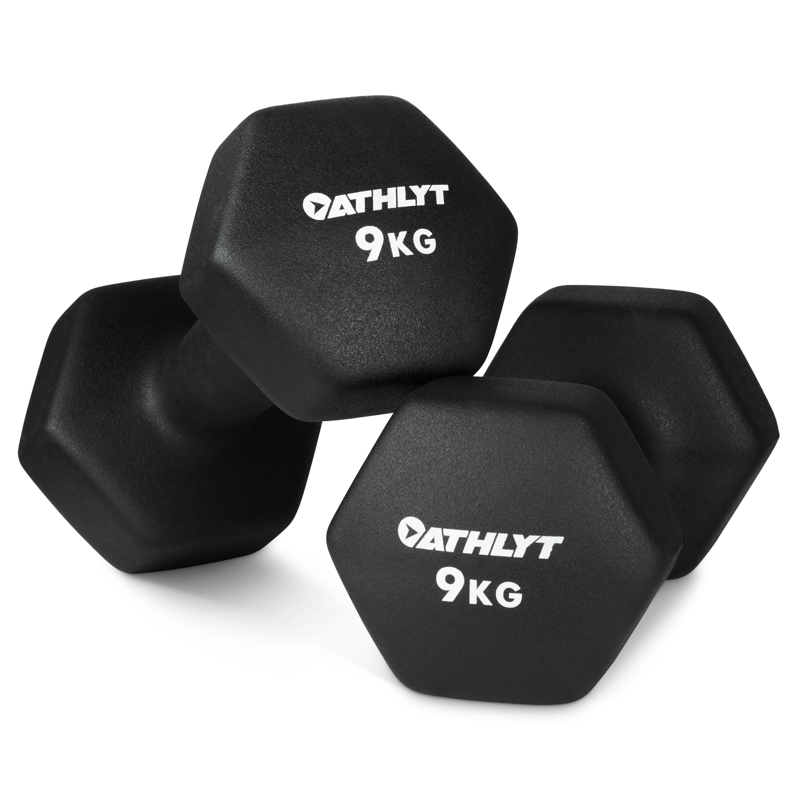 Athlyt Neoprene Dumbbell Set, 2 x 9kg, Black