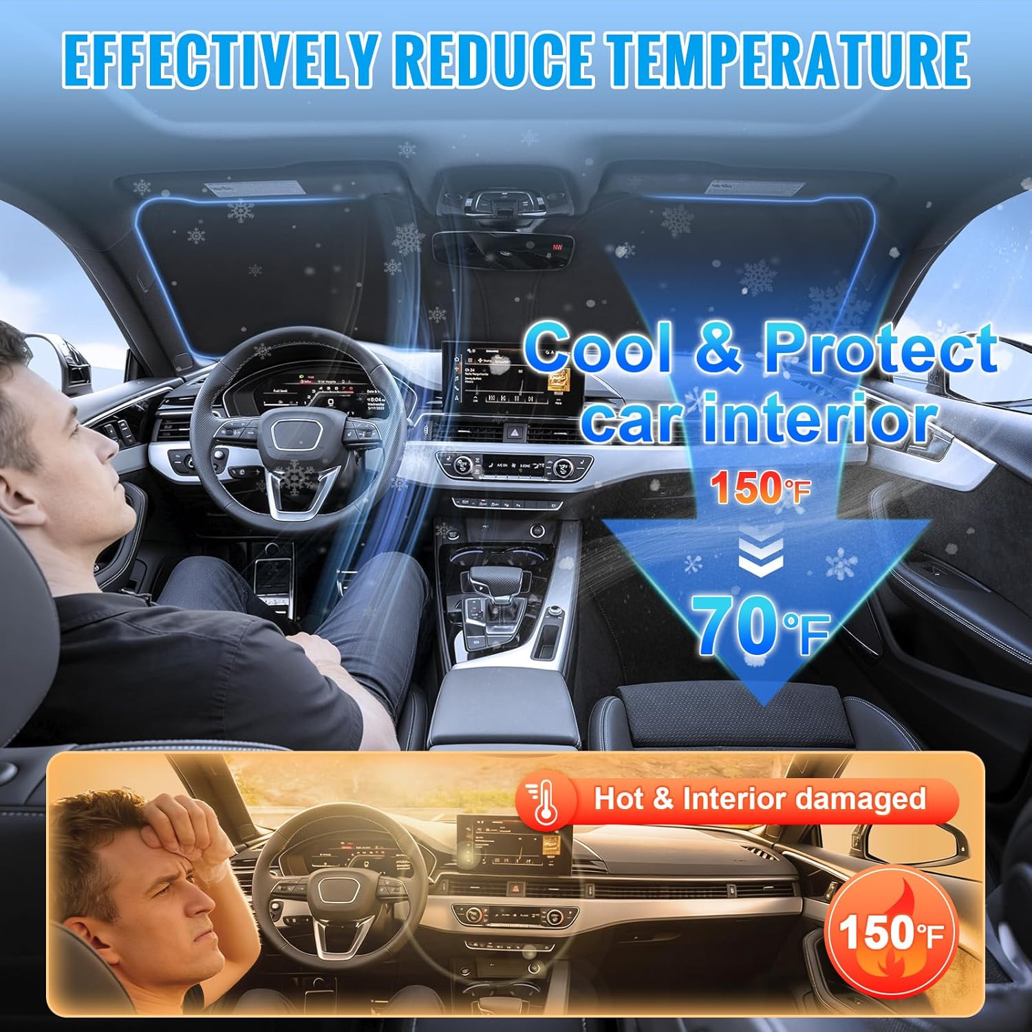 6 Layers Custom Fit Windshield Sun Shade for 2003-2011 Honda Element, Foldable Car Sunshade with Storage Bag, Heat Reflective & UV Protection