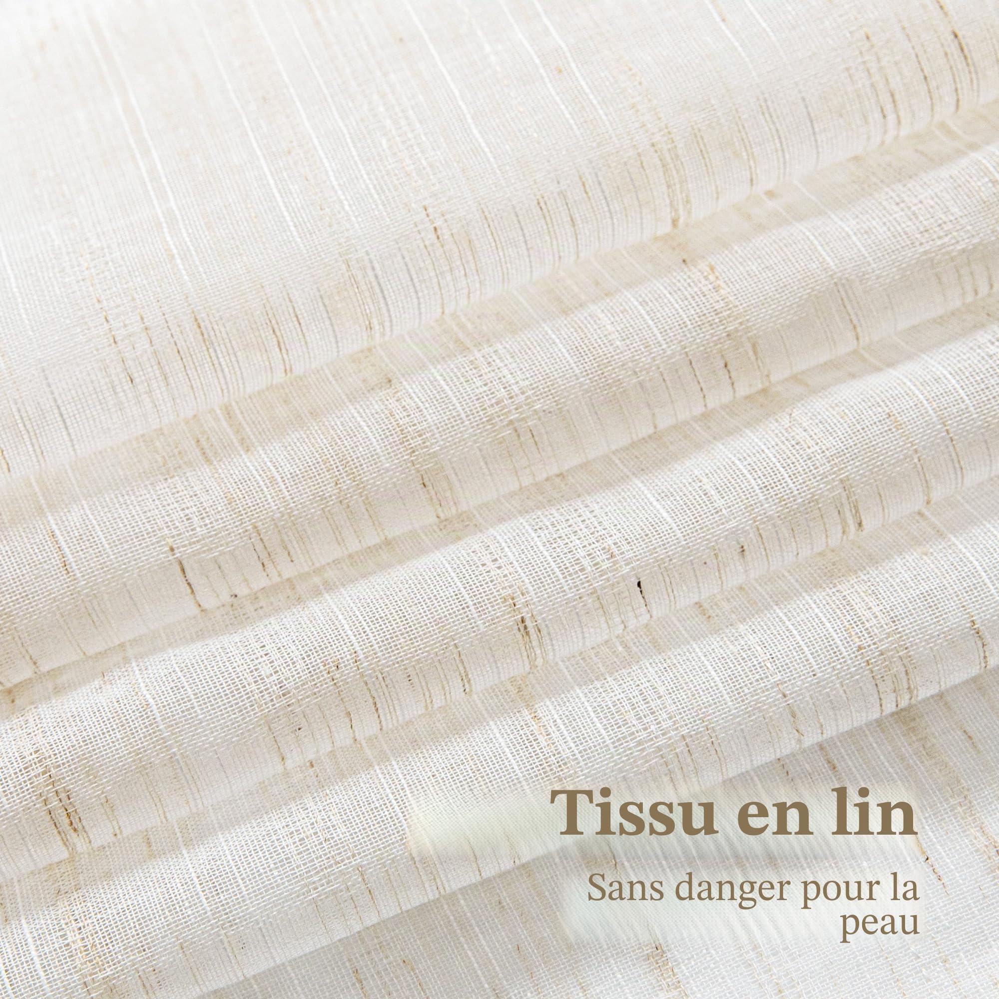 Rideau Voilage Transparent Lin Beige-de Salon Moderne Chambre Cuisine Balcon Baie Vitrée Léger Romantique à Oeillet Eyelet Tamisant Sheer Curtains Décorations d'intérieur de Fenêtre 140x280cm 2PC
