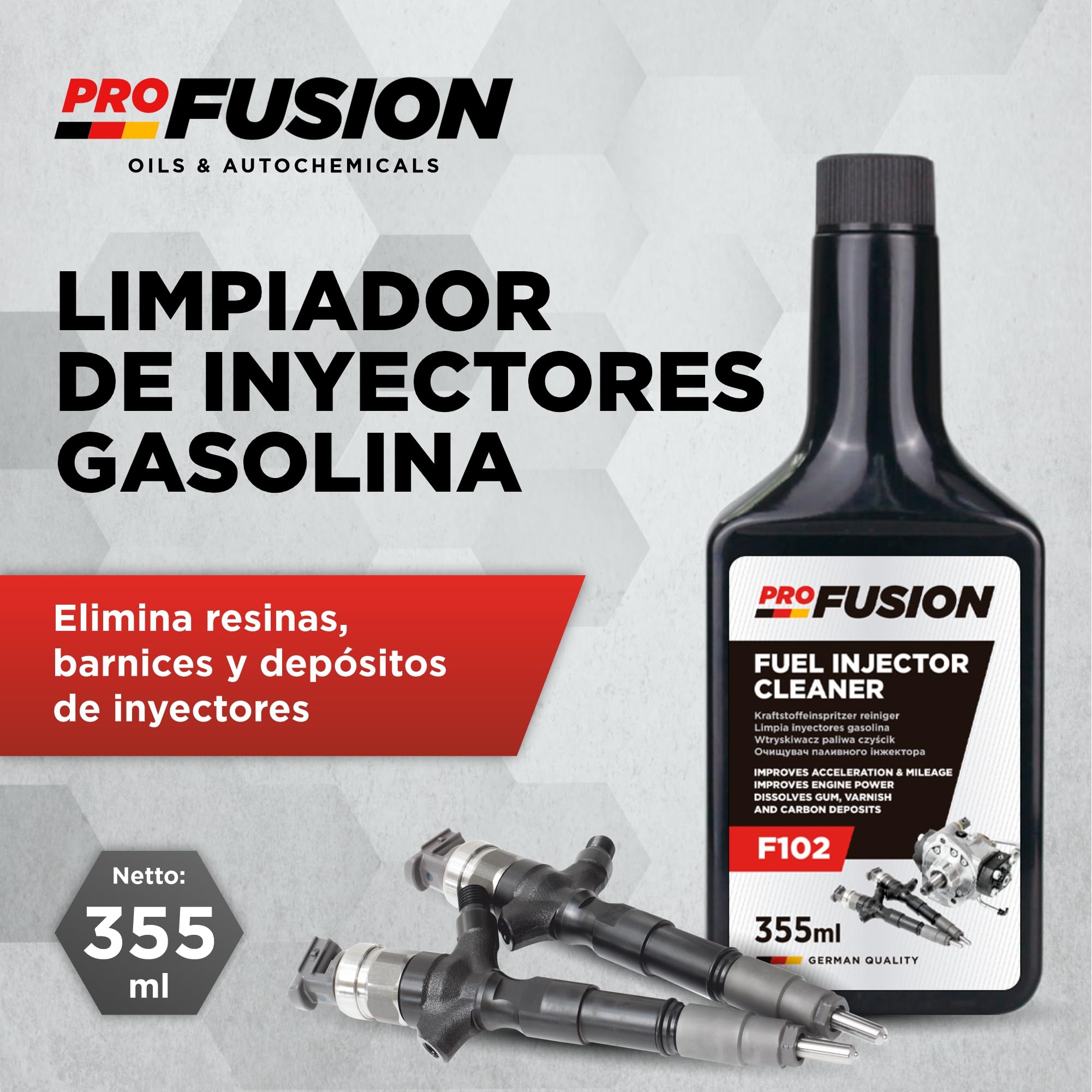 ProFusion Limpiador de Inyectores Gasolina Pack de 3 x 355ml – Aditivo de Combustible Fuel Injector Cleaner – Mejora Potencia y Rendimiento del Motor – Limpieza de Válvulas e Inyectores