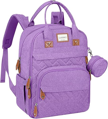 Miniatura 9 de LANDICI Mochila para pañales, bolsas de pañales multifunción para bebé con cambiador, correas para cochecito y funda para chupete, mochila esencial
