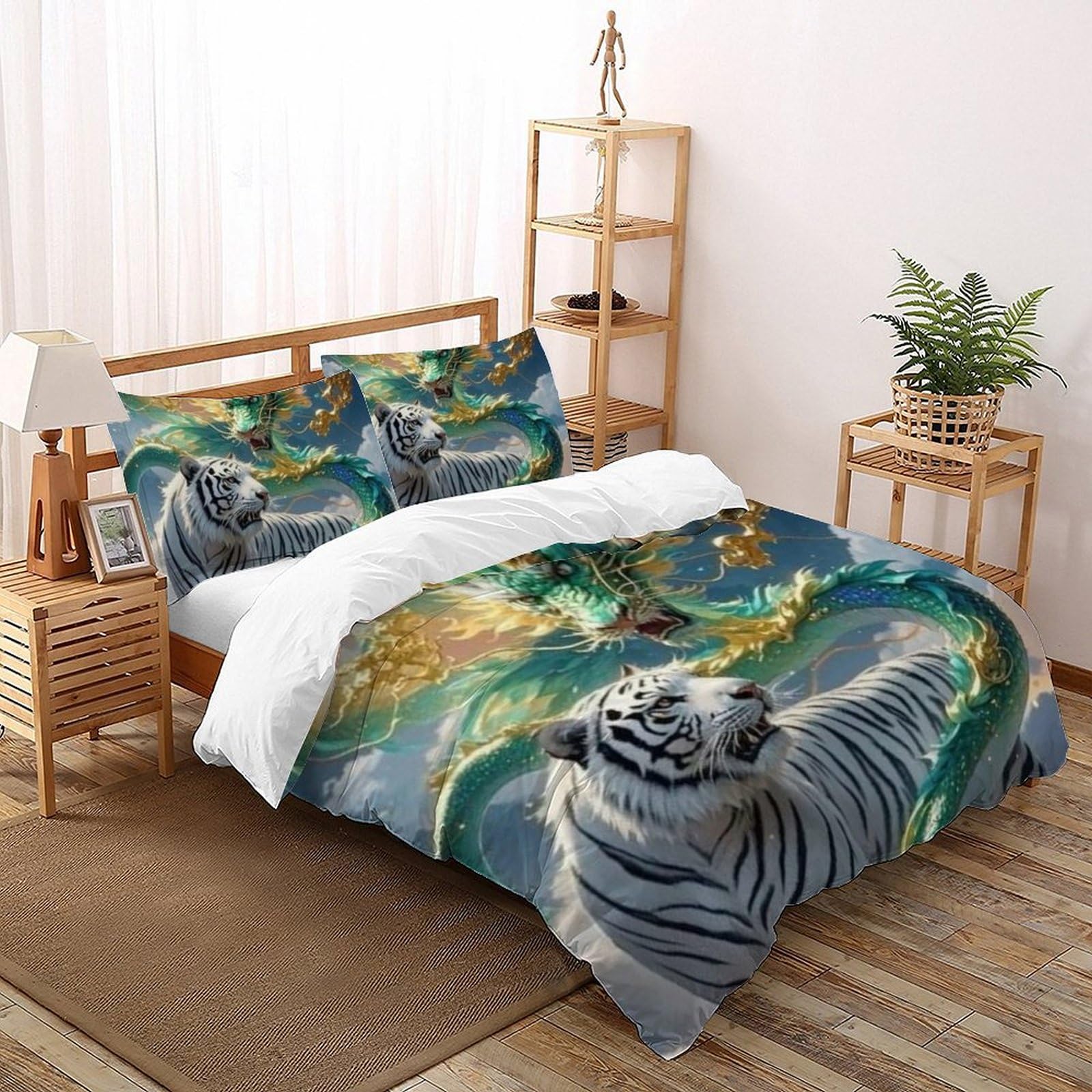 Linge de lit King tigre dragon microfibre 3D haute densité 220x240