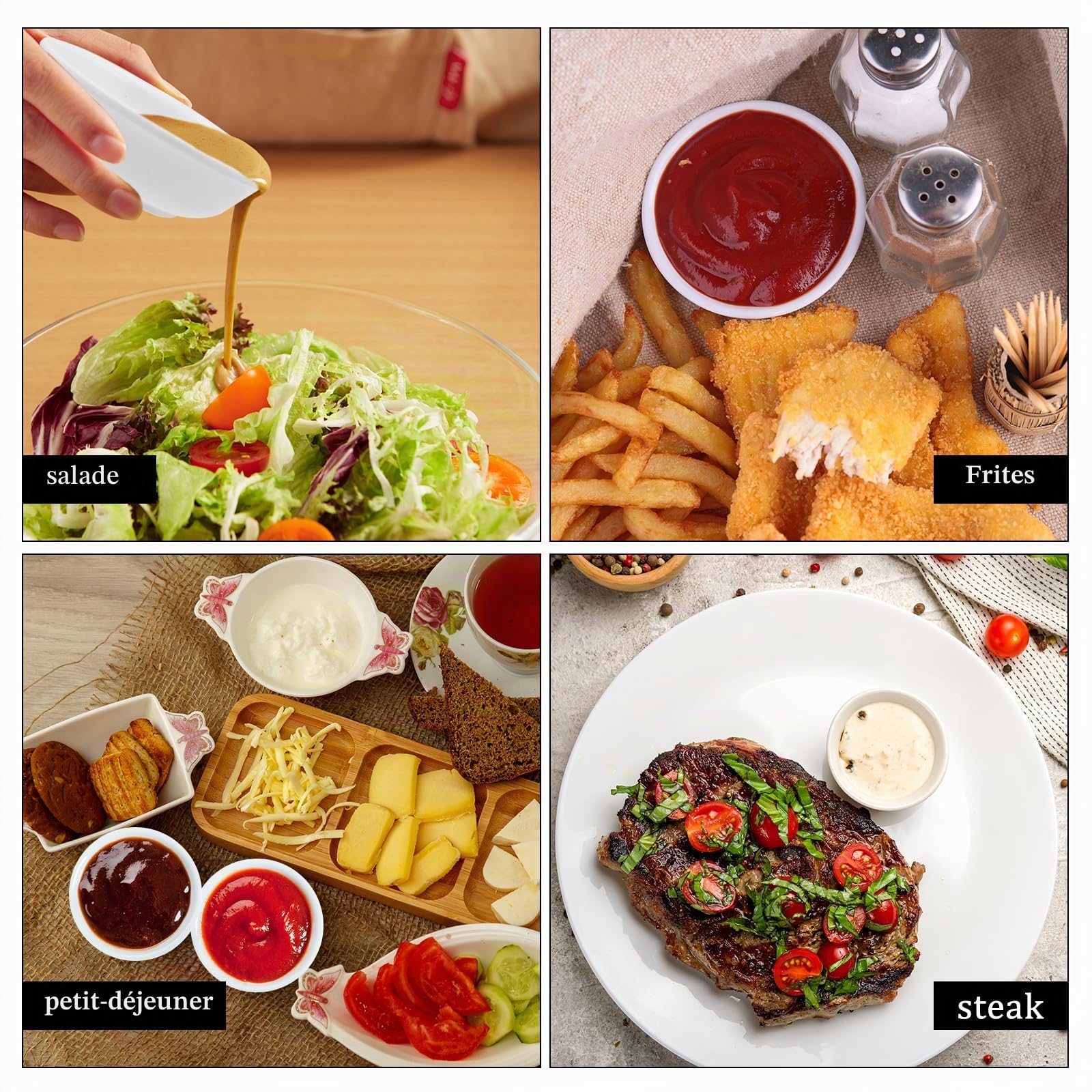 OMJMYY Bols à Sauces 16 Pièces Ronds Plats Sauce Soja 7.2x1.9 cm avec 20 Boules de Glace pour Ketchup Confiture Sauce Fruits et Dessert Blanc